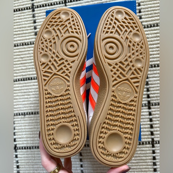 adidas Handball Spezial Pink Suede Sneakers with Orange Stripes Size 7.5 - Picture 6 of 7